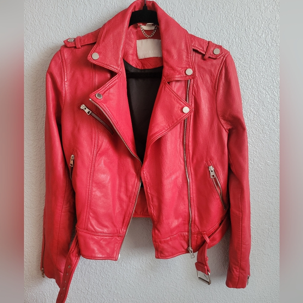 Soia & Kyo Vibrant Red Moto Leather Jacket